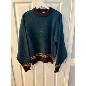 Vintage Vuarnet France Sportswear Aqua Print High Neck Sweater sz M